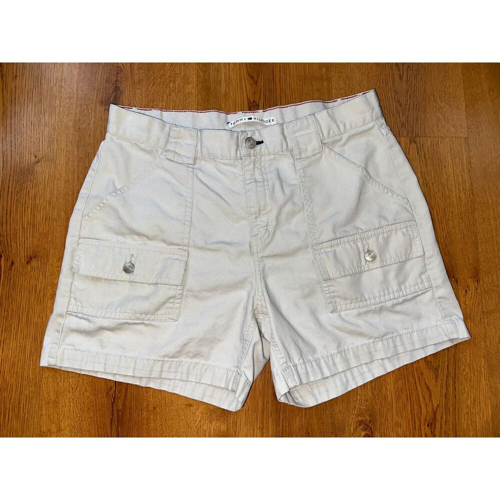 Vintage Y2K '03 Tommy Hilfiger‎ Women's White Khaki Cargo Style Shorts, Size 10